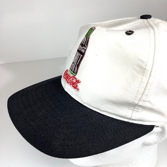 Vintage Coca-Cola Hat Cap White Black Bill Embroidered Bottle 90s 1996 Made USA - Picture 5 of 12